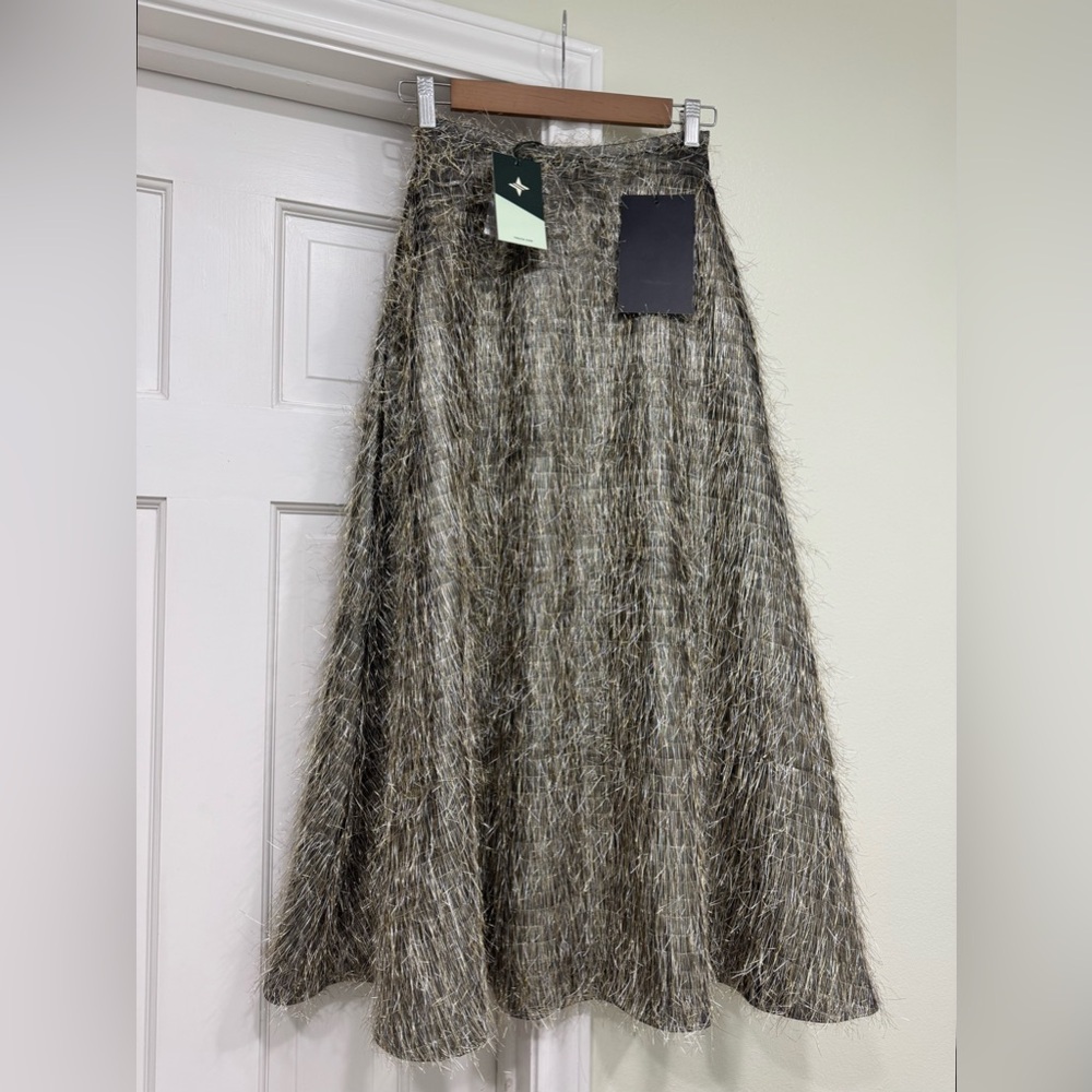 Tuckernuck Metallic tinsel fringe midi Skirt